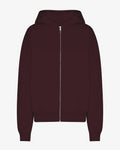 Sweat à capuche oversize zippé en coton bio - Rouge lie-de-vin