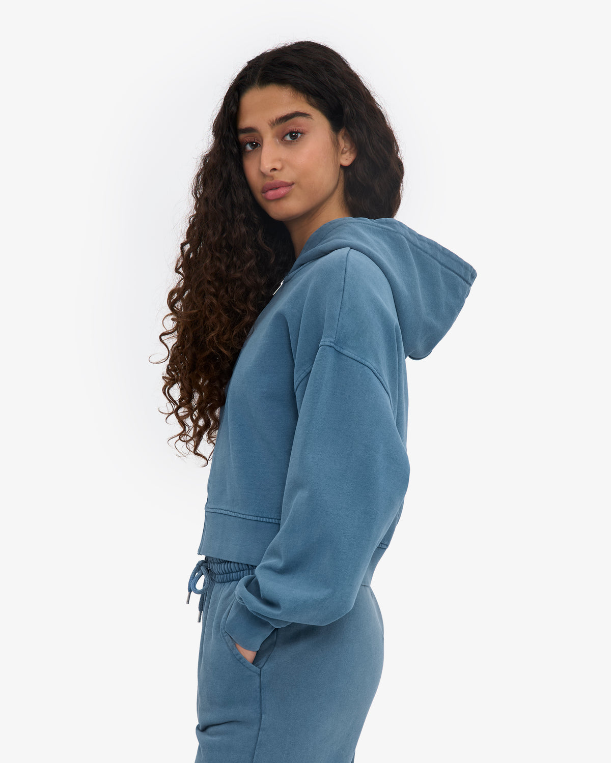 Organic Crop Zip Hood - Faded Indigo