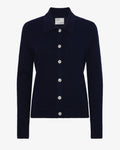 Women Merino Wool Collar Cardigan - Navy Blue