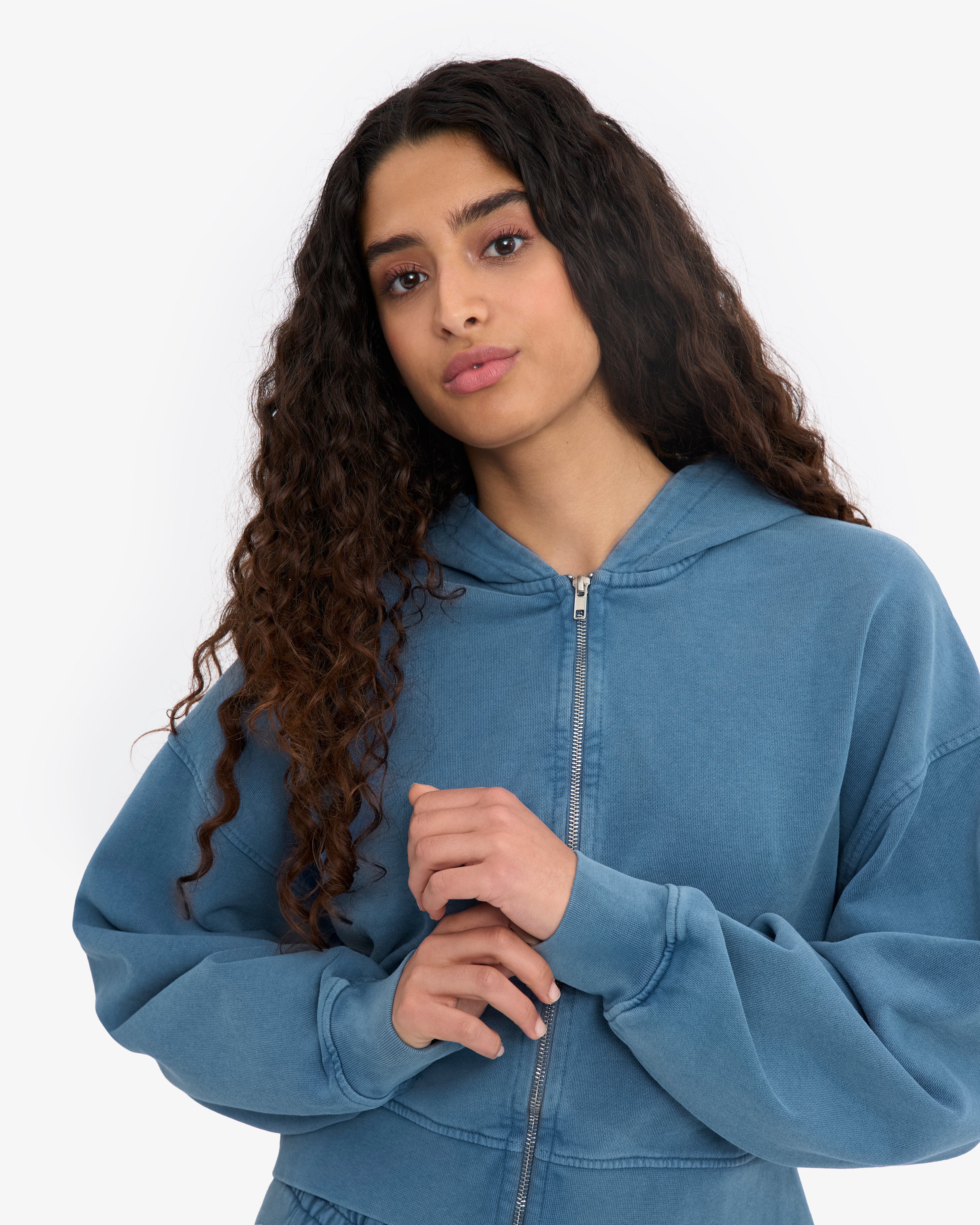 Organic Crop Zip Hood - Faded Indigo