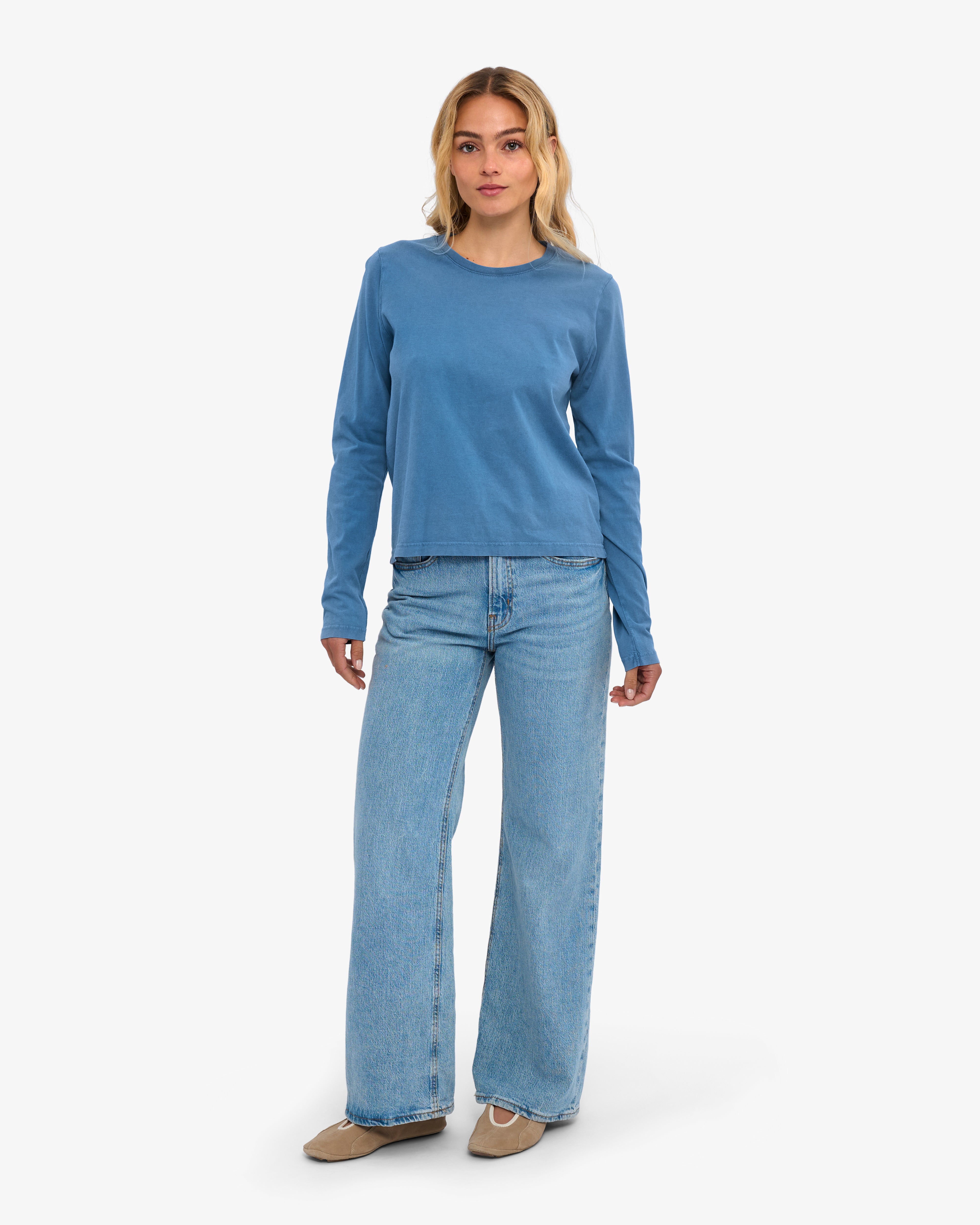 Women Organic LS T-Shirt - Faded Indigo