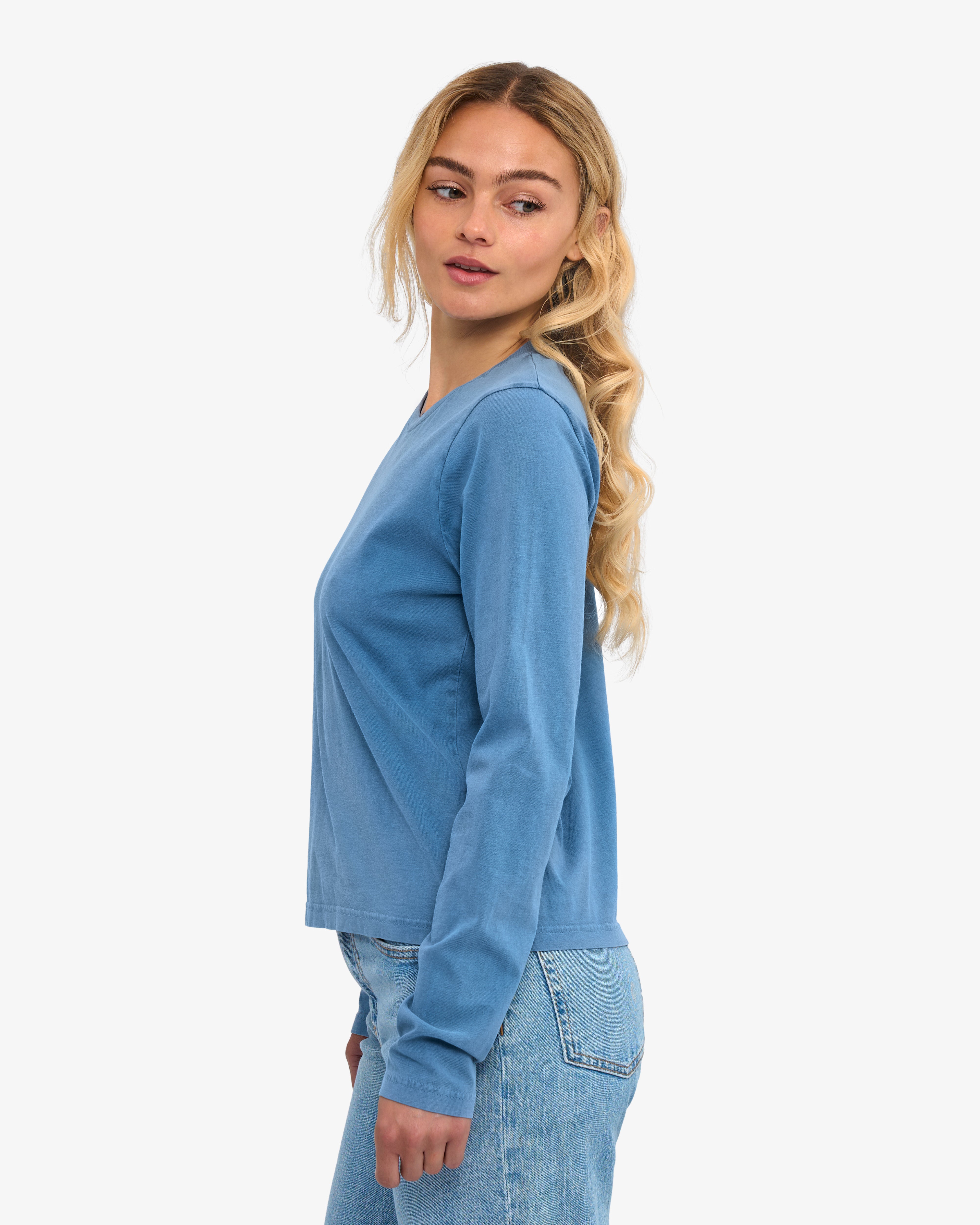Women Organic LS T-Shirt - Faded Indigo