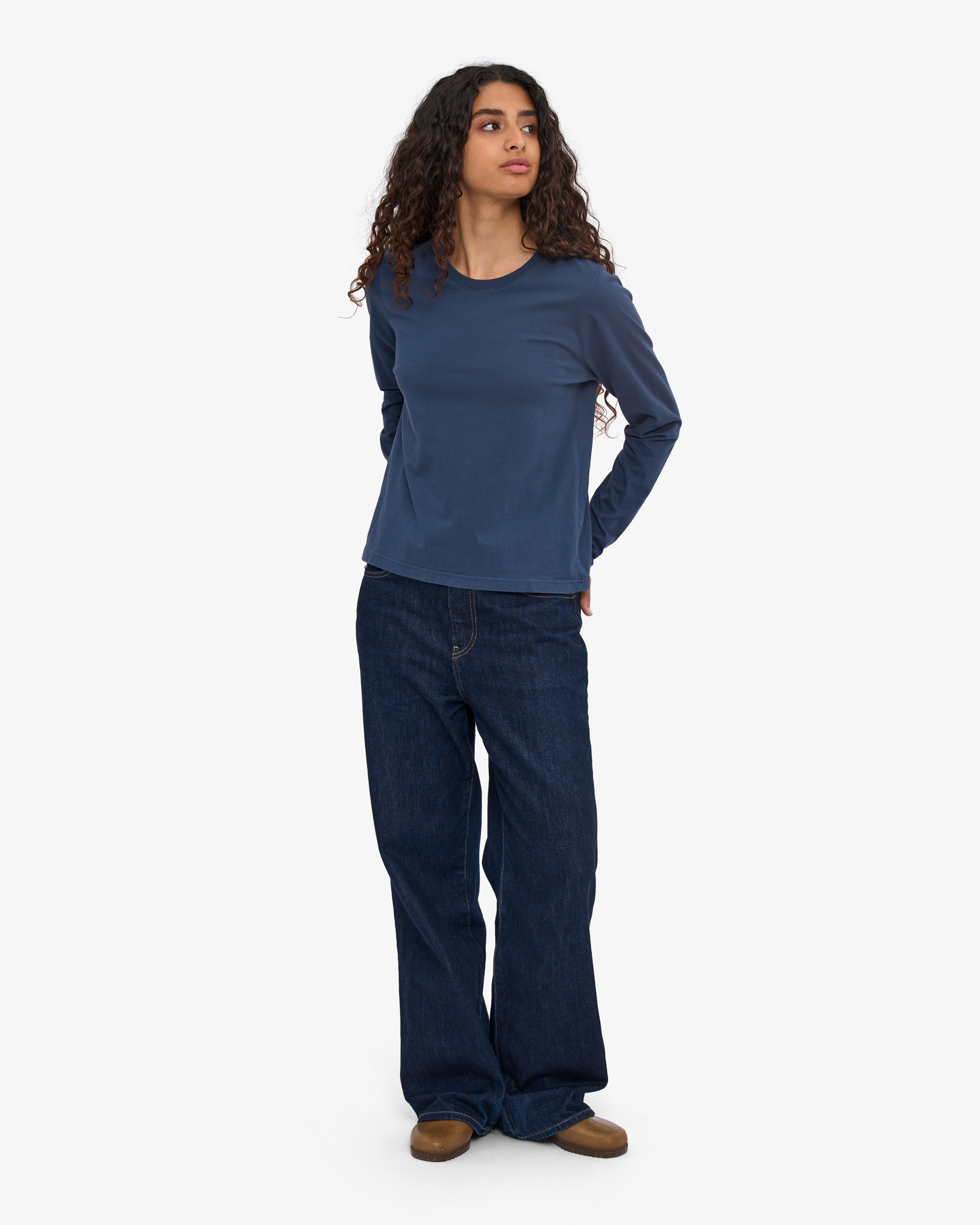 Women Organic LS T-Shirt - Petrol Blue