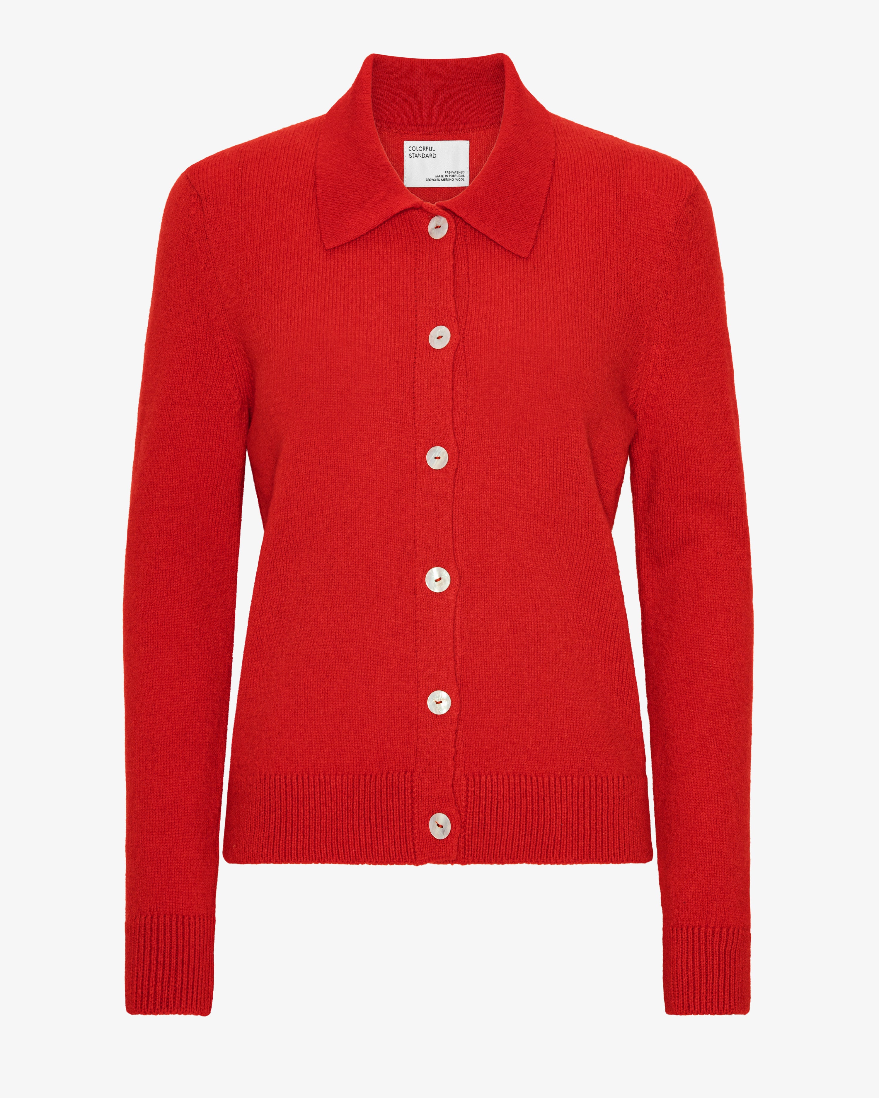 Women Merino Wool Collar Cardigan - Red Tangerine